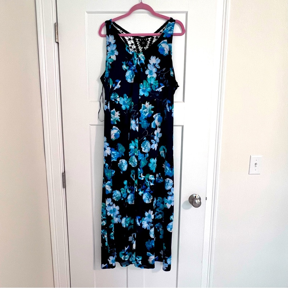 Lane Bryant Black Maxi Dress with Blue & Teal Floral Print - Picture 5 of 5